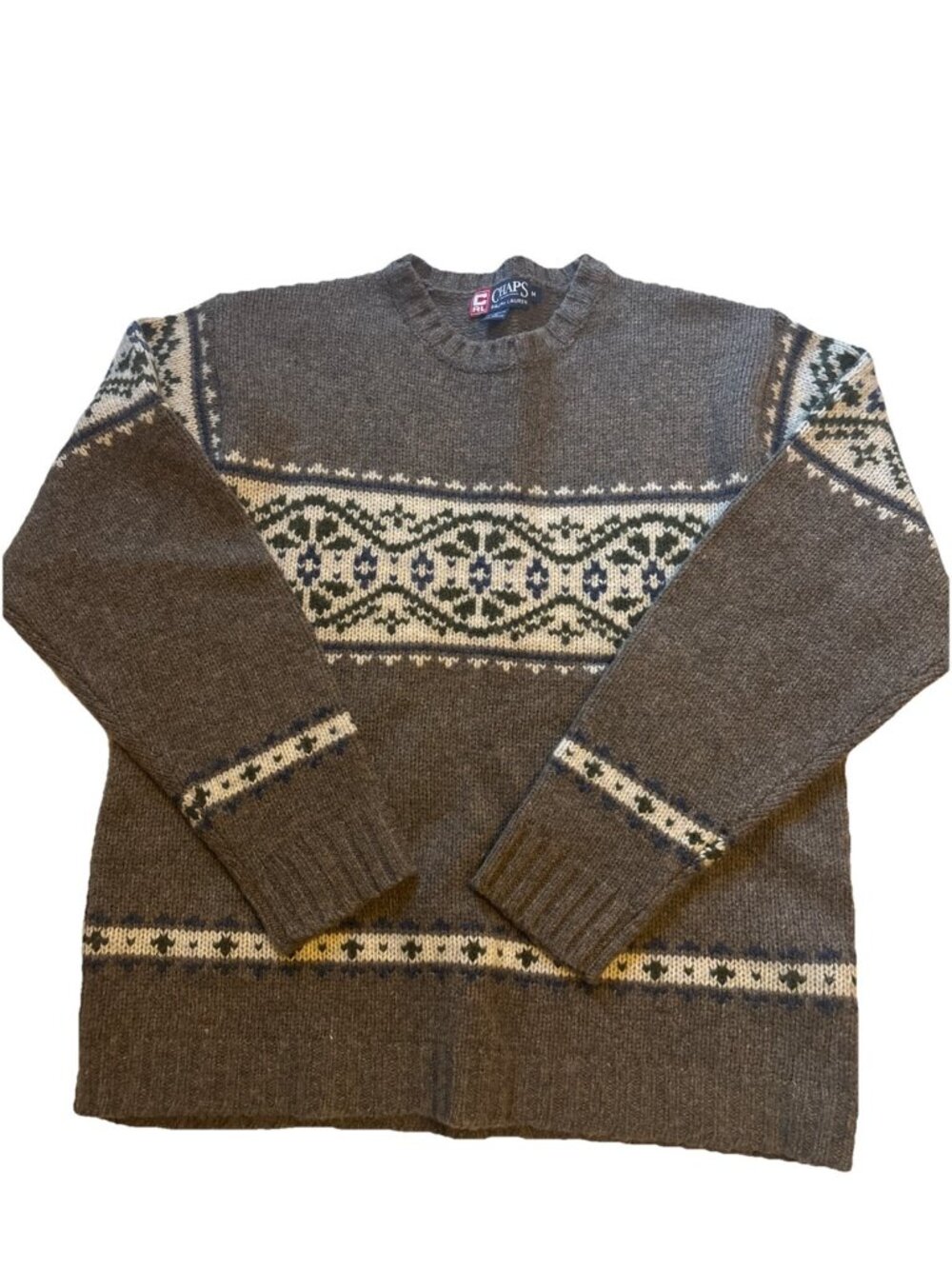 chaps ralph lauren Brown Men’s 100% Wool Fair Isle Sweater Size Medium